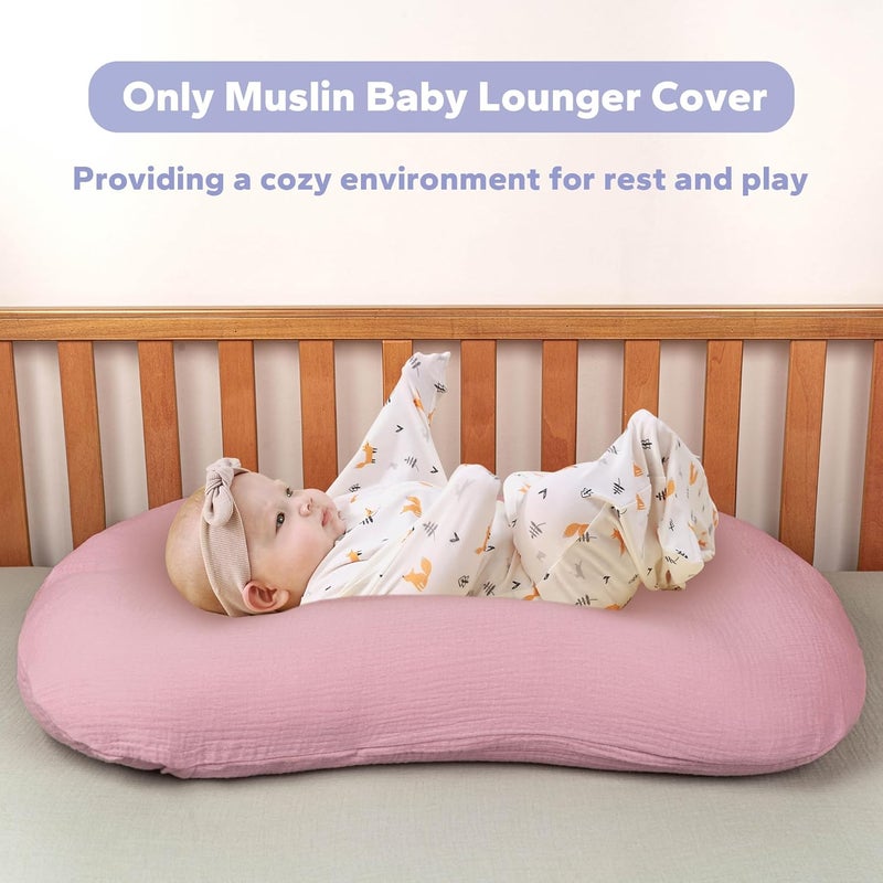 FUNUPUP Muslin Baby Lounger Cover Compatible with Snuggle Me Lounger, Infant Pillow Cover for Newborn, Removable Nest Slipcover for Boys and Girls, Only Cover, Pink & Pink Leaves - Image 2